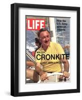 Walter Cronkite at Wheel of Boat, March 26, 1971-Leonard Mccombe-Framed Photographic Print