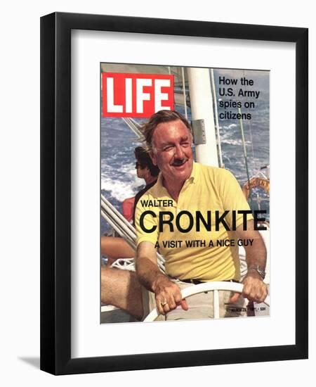 Walter Cronkite at Wheel of Boat, March 26, 1971-Leonard Mccombe-Framed Photographic Print