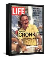 Walter Cronkite at Wheel of Boat, March 26, 1971-Leonard Mccombe-Framed Stretched Canvas
