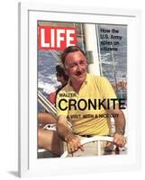 Walter Cronkite at Wheel of Boat, March 26, 1971-Leonard Mccombe-Framed Photographic Print