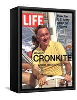 Walter Cronkite at Wheel of Boat, March 26, 1971-Leonard Mccombe-Framed Stretched Canvas