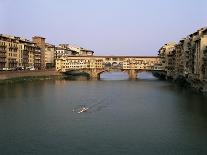 Skiff on the River Arno and the Ponte Vecchio, Florence, Tuscany, Italy-Walter Rawlings-Photographic Print