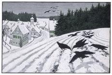 Crows Search for Food in the Snow in Fields on the Outskirts of a German Village-Walther Georgi-Framed Stretched Canvas