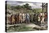 Wampanoag Leader Massasoit Visiting Colonists at Plymouth, 1620s-null-Stretched Canvas