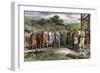 Wampanoag Leader Massasoit Visiting Colonists at Plymouth, 1620s-null-Framed Giclee Print