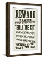 Wanted Poster for Billy the Kid Offering $5000 Dollars Reward, 1880s-null-Framed Art Print