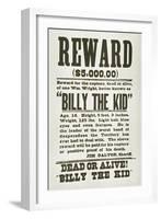 Wanted Poster for Billy the Kid Offering $5000 Dollars Reward, 1880s-null-Framed Art Print