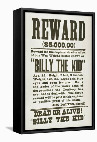 Wanted Poster for Billy the Kid Offering $5000 Dollars Reward, 1880s-null-Framed Stretched Canvas