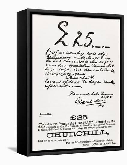 Wanted Poster for Escaped Prisoner of War Churchill, from 'A Roving Commission by Winston S.…-South African School-Framed Stretched Canvas