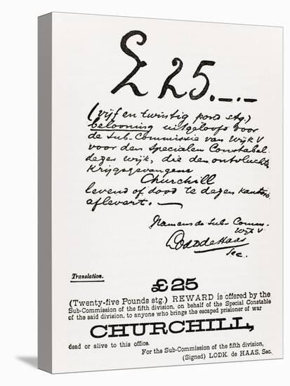 Wanted Poster for Escaped Prisoner of War Churchill, from 'A Roving Commission by Winston S.…-South African School-Stretched Canvas