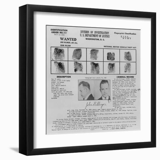 Wanted Poster for John Dillinger, 1934-null-Framed Art Print