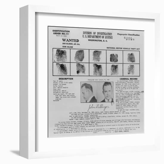 Wanted Poster for John Dillinger, 1934-null-Framed Art Print