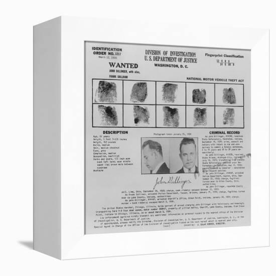 Wanted Poster for John Dillinger, 1934-null-Framed Stretched Canvas