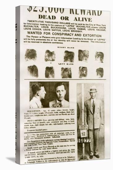 Wanted Poster with Mugshots Louis 'Lepke' Buchalter, Jewish American Gangster-null-Stretched Canvas