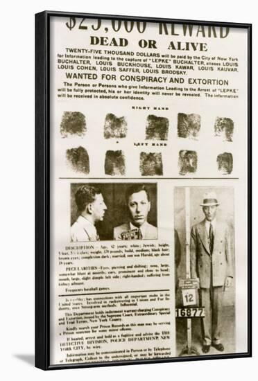 Wanted Poster with Mugshots Louis 'Lepke' Buchalter, Jewish American Gangster-null-Framed Photo