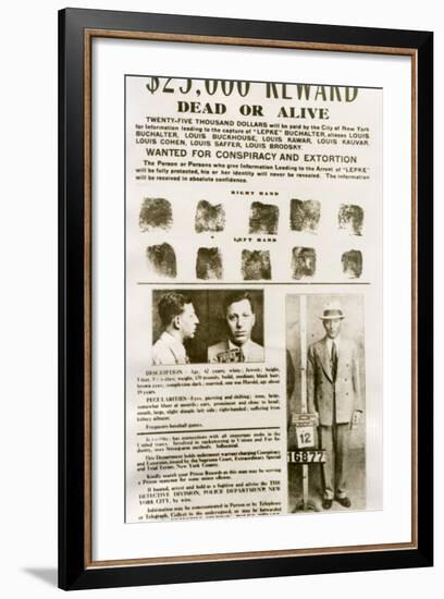 Wanted Poster with Mugshots Louis 'Lepke' Buchalter, Jewish American Gangster-null-Framed Photo