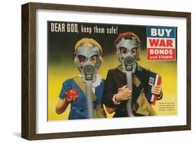 War Bonds Poster, Children in Gas Masks-null-Framed Art Print