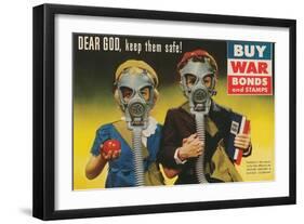 War Bonds Poster, Children in Gas Masks-null-Framed Art Print