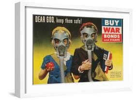 War Bonds Poster, Children in Gas Masks-null-Framed Art Print