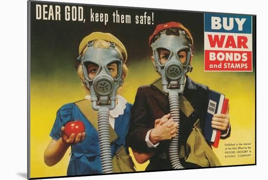 War Bonds Poster, Children in Gas Masks-null-Mounted Art Print