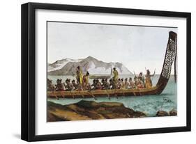 War Canoe from New Zealand, 1811, 19th Century-null-Framed Premium Giclee Print