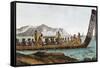 War Canoe from New Zealand, 1811, 19th Century-null-Framed Stretched Canvas