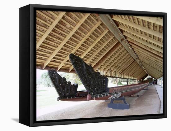 War Canoe (Ngatokimatawhaorua in Maori Language), 35M Long, 80 Rowers, Waitangi National Reserve-Jeremy Bright-Framed Stretched Canvas