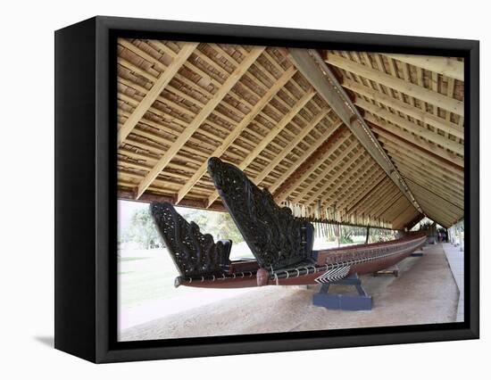 War Canoe (Ngatokimatawhaorua in Maori Language), 35M Long, 80 Rowers, Waitangi National Reserve-Jeremy Bright-Framed Stretched Canvas