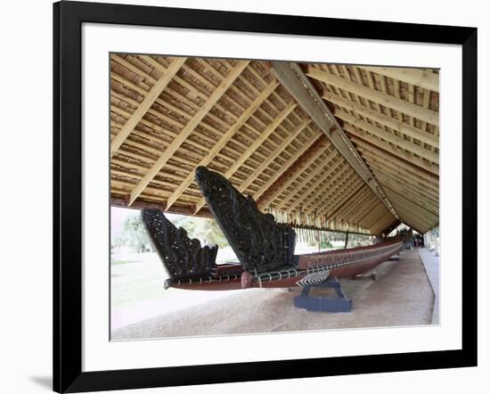 War Canoe (Ngatokimatawhaorua in Maori Language), 35M Long, 80 Rowers, Waitangi National Reserve-Jeremy Bright-Framed Photographic Print