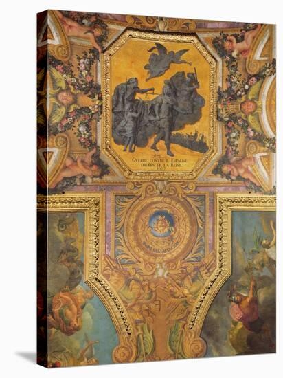 War for the Rights of the Queen in 1667, Ceiling Painting from the Galerie Des Glaces-Charles Le Brun-Stretched Canvas