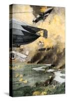 War in the Air as Imagined in 1909: a Dirigible, Biplane, Anti-Aircraft Fire, Bombs-null-Stretched Canvas