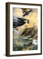 War in the Air as Imagined in 1909: a Dirigible, Biplane, Anti-Aircraft Fire, Bombs-null-Framed Giclee Print