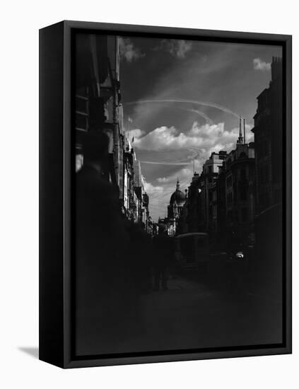 War Plane Contrails in the London Sky-null-Framed Stretched Canvas