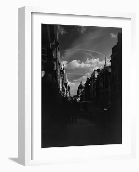 War Plane Contrails in the London Sky-null-Framed Photographic Print