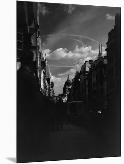 War Plane Contrails in the London Sky-null-Mounted Photographic Print