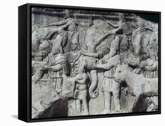 War Scene with Elephants, Detail from Relief on Arch of Galerius, Ca 297-null-Framed Stretched Canvas