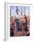 War Worker Holding Red Hot Metal Piece with Tongs at Shipyard-George Strock-Framed Premium Photographic Print