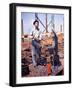 War Worker Holding Red Hot Metal Piece with Tongs at Shipyard-George Strock-Framed Photographic Print