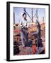 War Worker Holding Red Hot Metal Piece with Tongs at Shipyard-George Strock-Framed Photographic Print