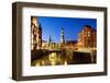 Warehouse District ( Speicherstadt ) of Hamburg at Night with View towards the City Center Includin-Inga Nielsen-Framed Photographic Print