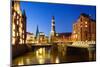 Warehouse District ( Speicherstadt ) of Hamburg at Night with View towards the City Center Includin-Inga Nielsen-Mounted Photographic Print