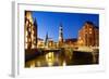 Warehouse District ( Speicherstadt ) of Hamburg at Night with View towards the City Center Includin-Inga Nielsen-Framed Photographic Print