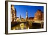Warehouse District ( Speicherstadt ) of Hamburg at Night with View towards the City Center Includin-Inga Nielsen-Framed Photographic Print