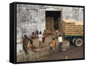 Warehouse Workers Having Rest Break at Carrit Moran & Company's Tea Warehouses at Kolkata Port-Eitan Simanor-Framed Stretched Canvas