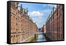 Warehouses in Speicherstadt in Hamburg, Germany-Jorg Hackemann-Framed Stretched Canvas