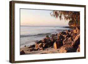 Warm Glow of Sunset on a Boulder-Strewn Beach on Noosa Heads, the Sunshine Coast, Queensland-William Gray-Framed Photographic Print