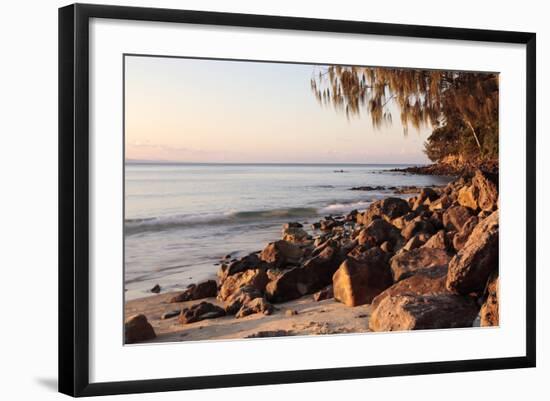 Warm Glow of Sunset on a Boulder-Strewn Beach on Noosa Heads, the Sunshine Coast, Queensland-William Gray-Framed Photographic Print