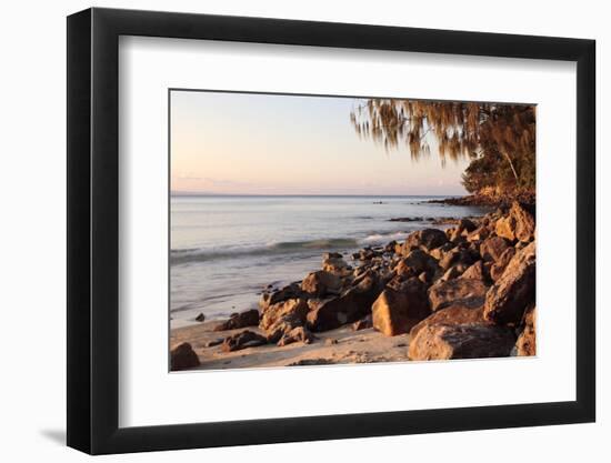 Warm Glow of Sunset on a Boulder-Strewn Beach on Noosa Heads, the Sunshine Coast, Queensland-William Gray-Framed Photographic Print