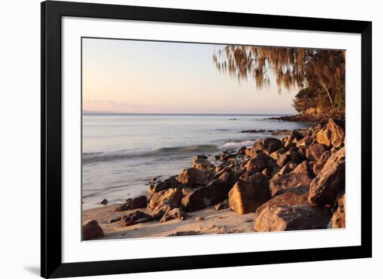 Warm Glow of Sunset on a Boulder-Strewn Beach on Noosa Heads, the Sunshine Coast, Queensland-William Gray-Framed Photographic Print