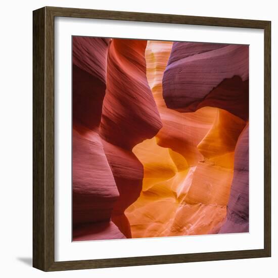 Warm Light Glowing on the Sandstone Walls of Lower Antelope Canyon Near Page, Arizona-John Lambing-Framed Photographic Print